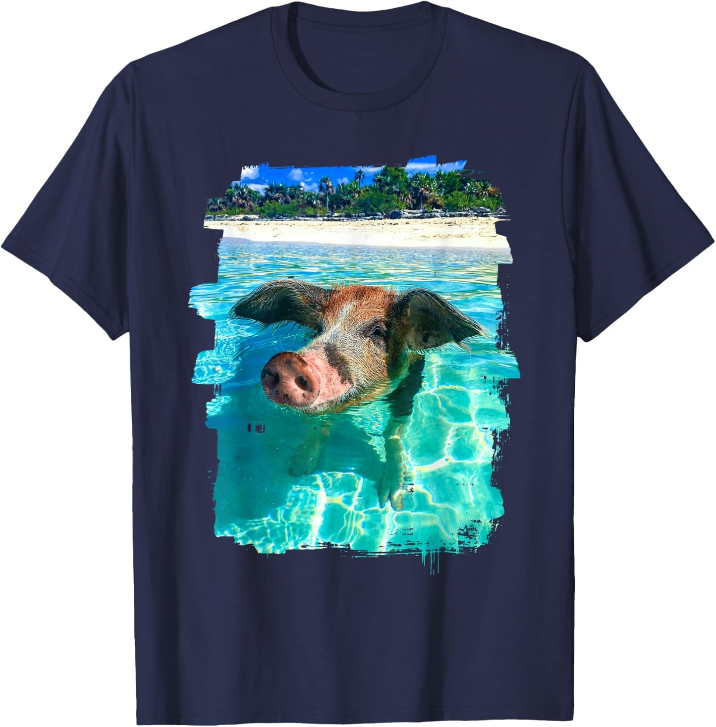 The Bahamas Swimming Pig Caribbean Beach Trips Summer Vibes T-Shirt - T-Shirt | Navy