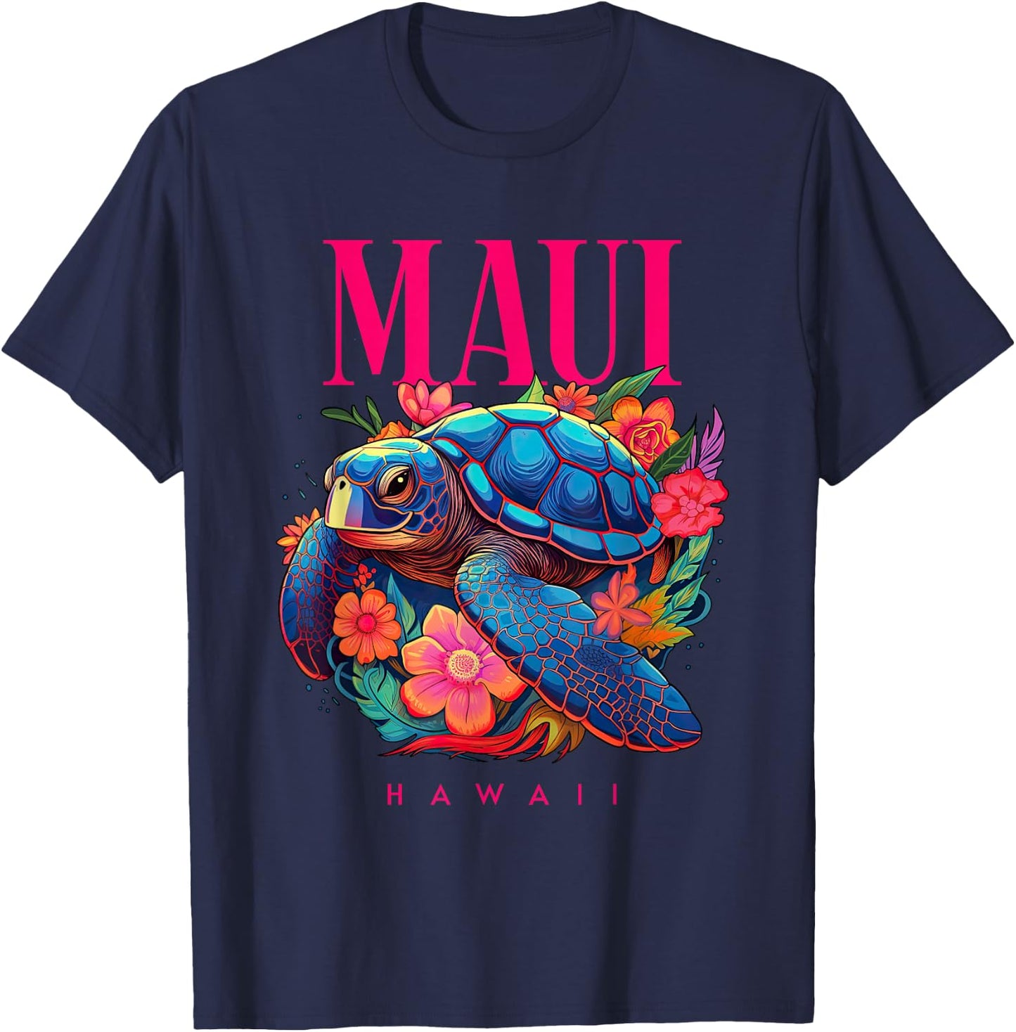 Maui Hawaii Floral Beach Turtle Souvenir Women Kids T-Shirt - T-Shirt | Navy