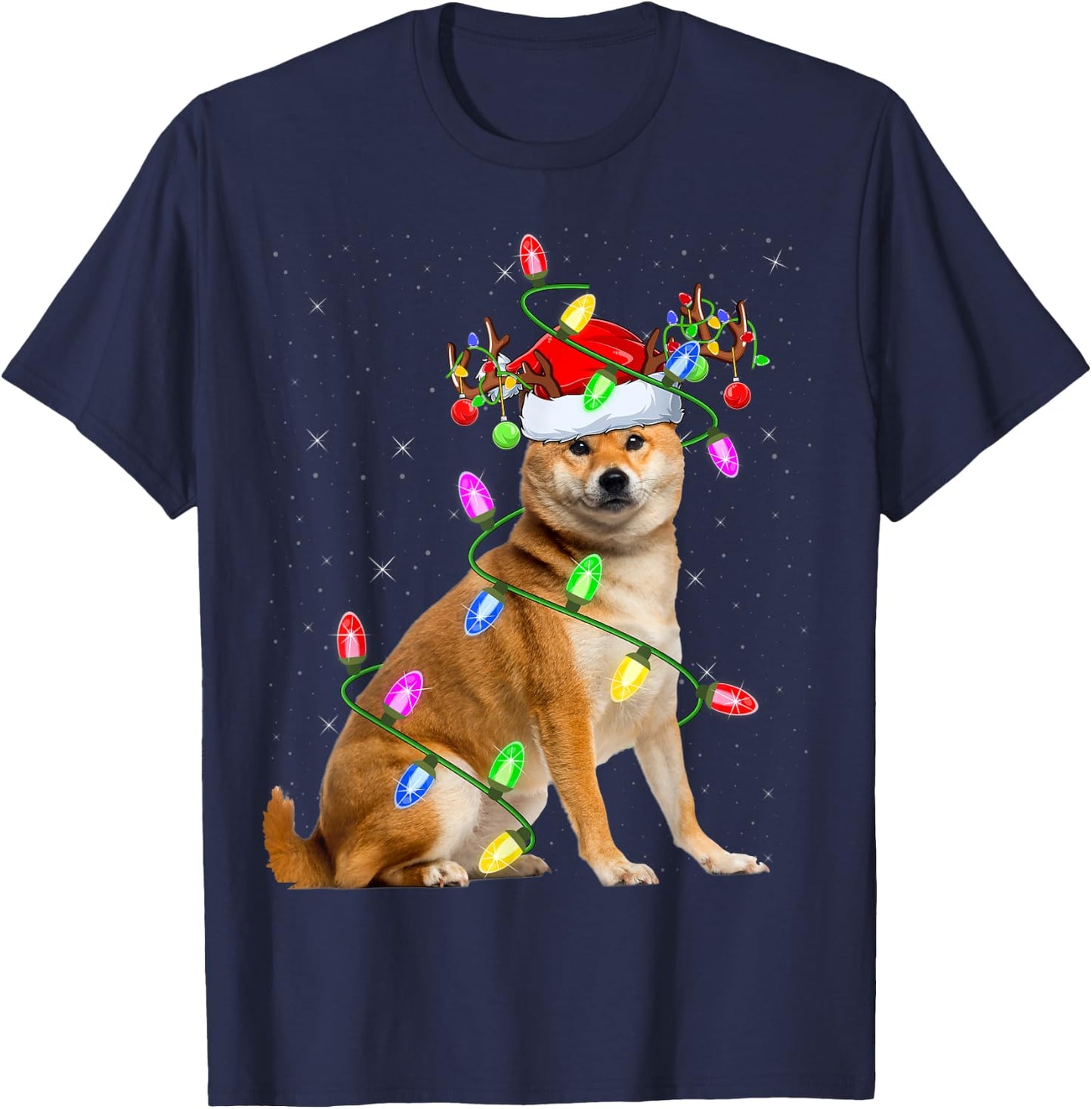Shiba Inu Dog Lover Xmas Lighting Santa Shiba Inu Christmas T-Shirt - T-Shirt | Navy