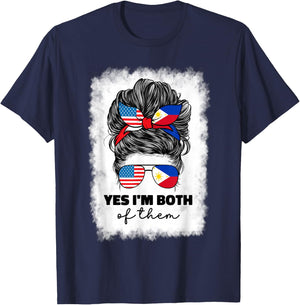 Half Filipino And American America Philippines Usa Flag Girl T-Shirt - T-Shirt | Navy
