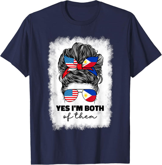 Half Filipino And American America Philippines Usa Flag Girl T-Shirt - T-Shirt | Navy