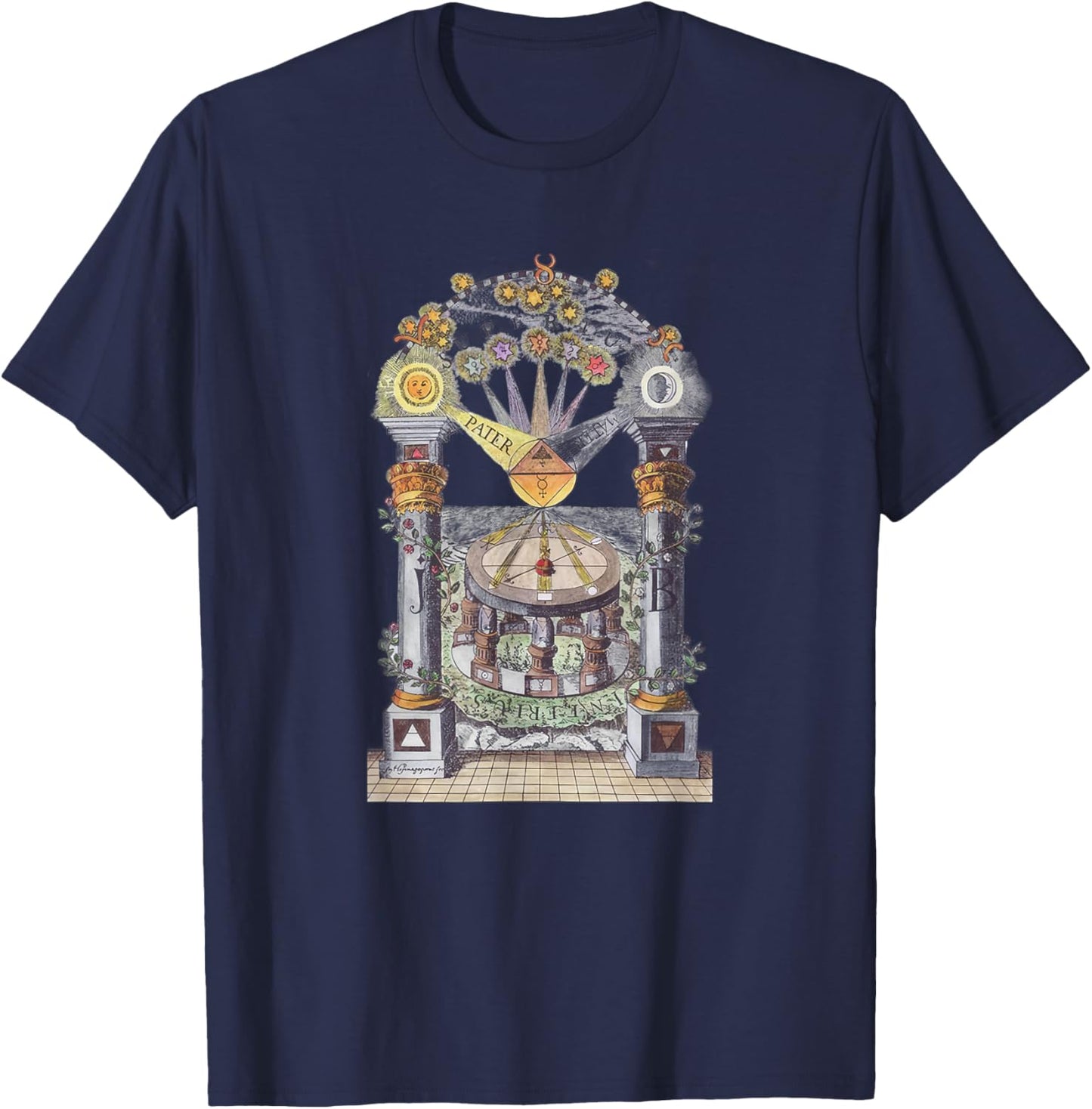 Masonic columns of Jachin and Boas T-Shirt - T-Shirt | Navy