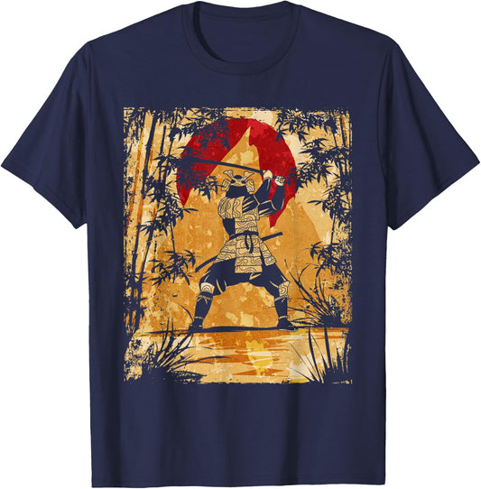 Samurai Japanese Art Vintage Fighter Retro T-Shirt - T-Shirt | Navy