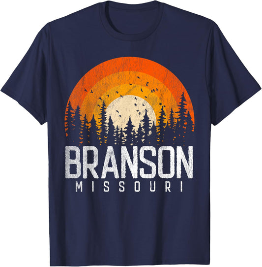 Branson Missouri MO Shirt Retro Vintage 70s 80s 90s Gift T-Shirt - T-Shirt | Navy