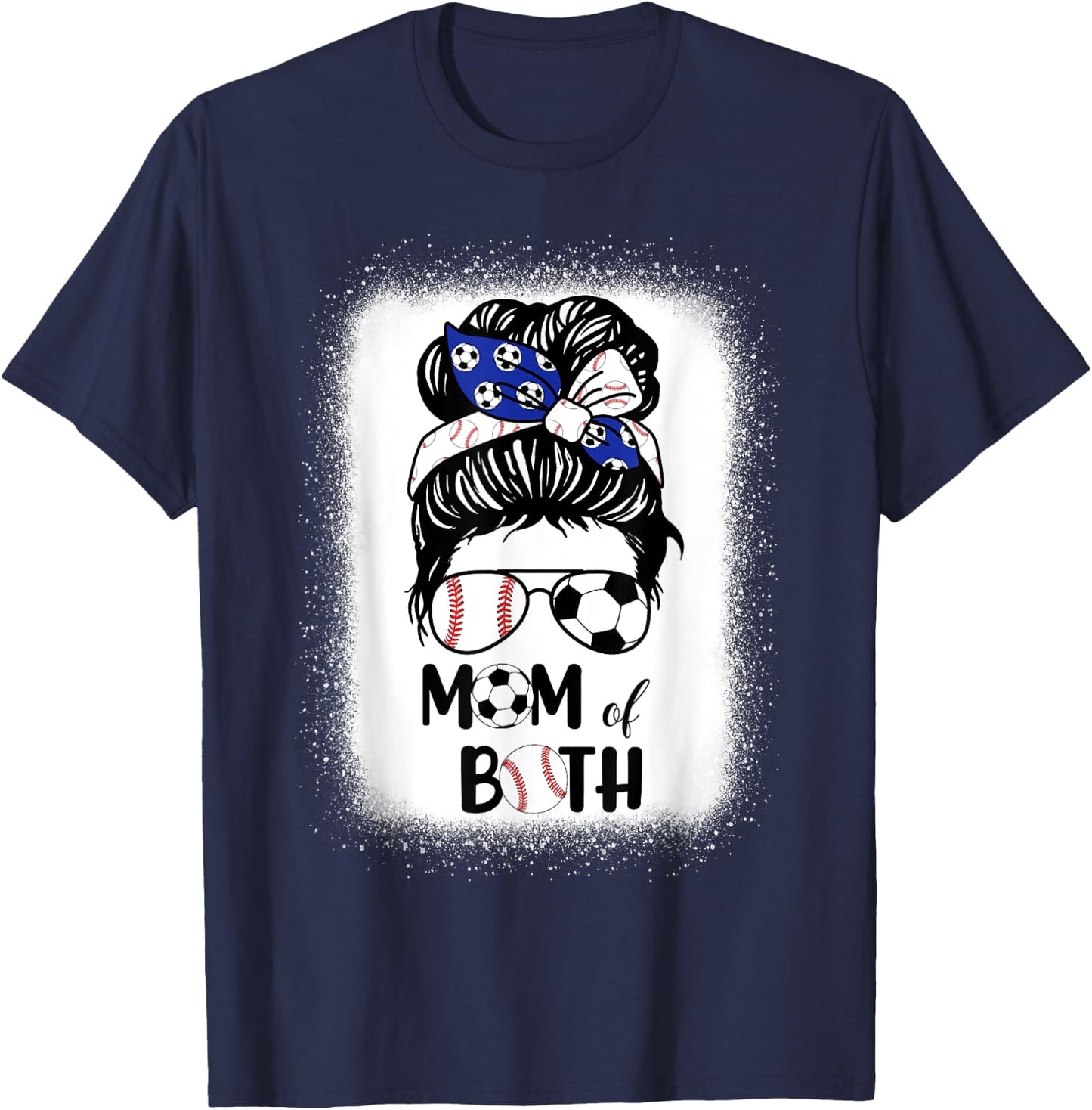 Messy Bun Soccer Mom Baseball Mom Of Both Mothers Day T-Shirt - T-Shirt | Navy