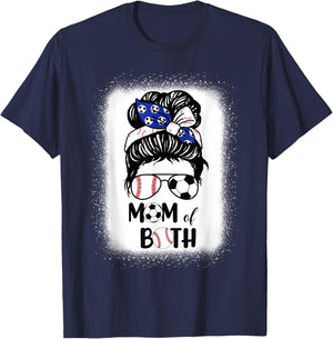 Messy Bun Soccer Mom Baseball Mom Of Both Mothers Day T-Shirt - T-Shirt | Navy