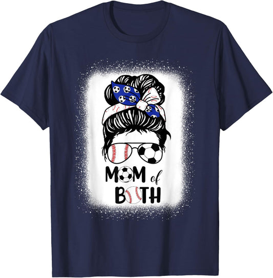 Messy Bun Soccer Mom Baseball Mom Of Both Mothers Day T-Shirt - T-Shirt | Navy