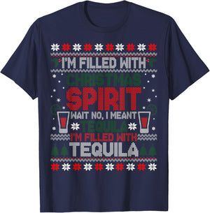 Funny Tequila Ugly Christmas Sweater Gifts Women T-Shirt - T-Shirt | Navy