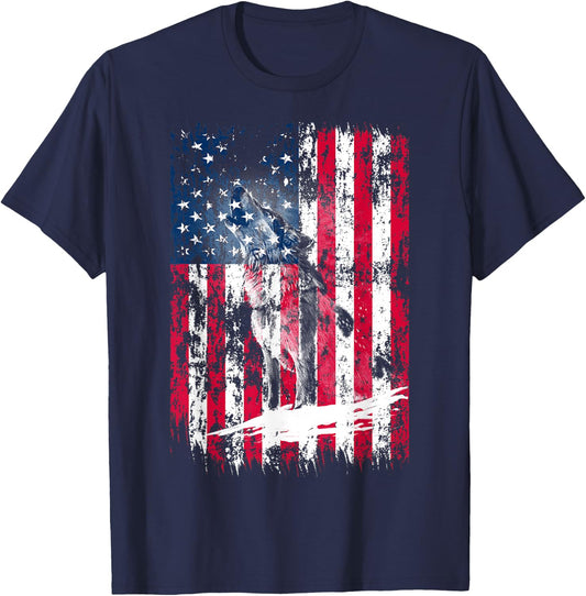 American Flag Howling Wolf Distressed Vintage Flag Men T-Shirt - T-Shirt | Navy