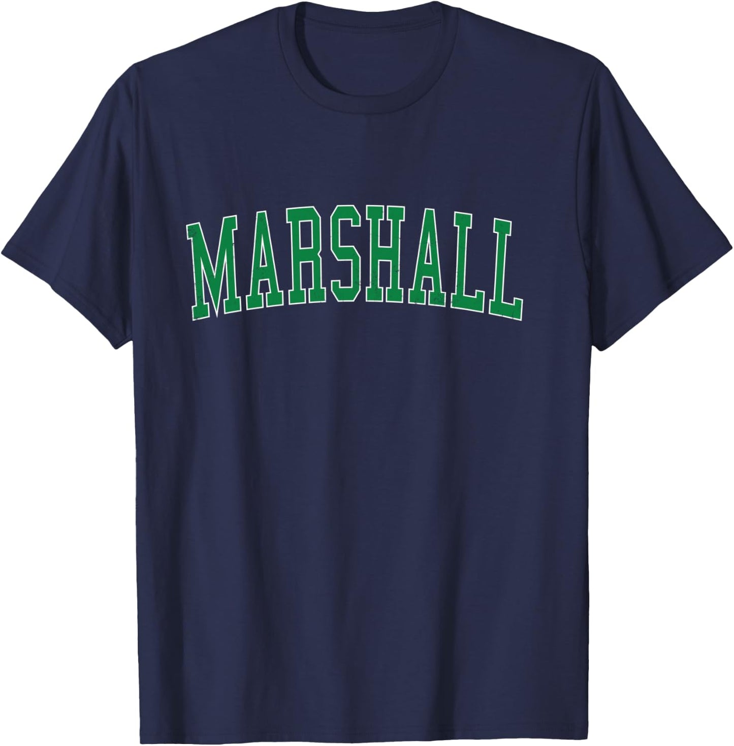 Vintage Marshall TX Distressed Green Varsity Style T-Shirt - T-Shirt | Navy