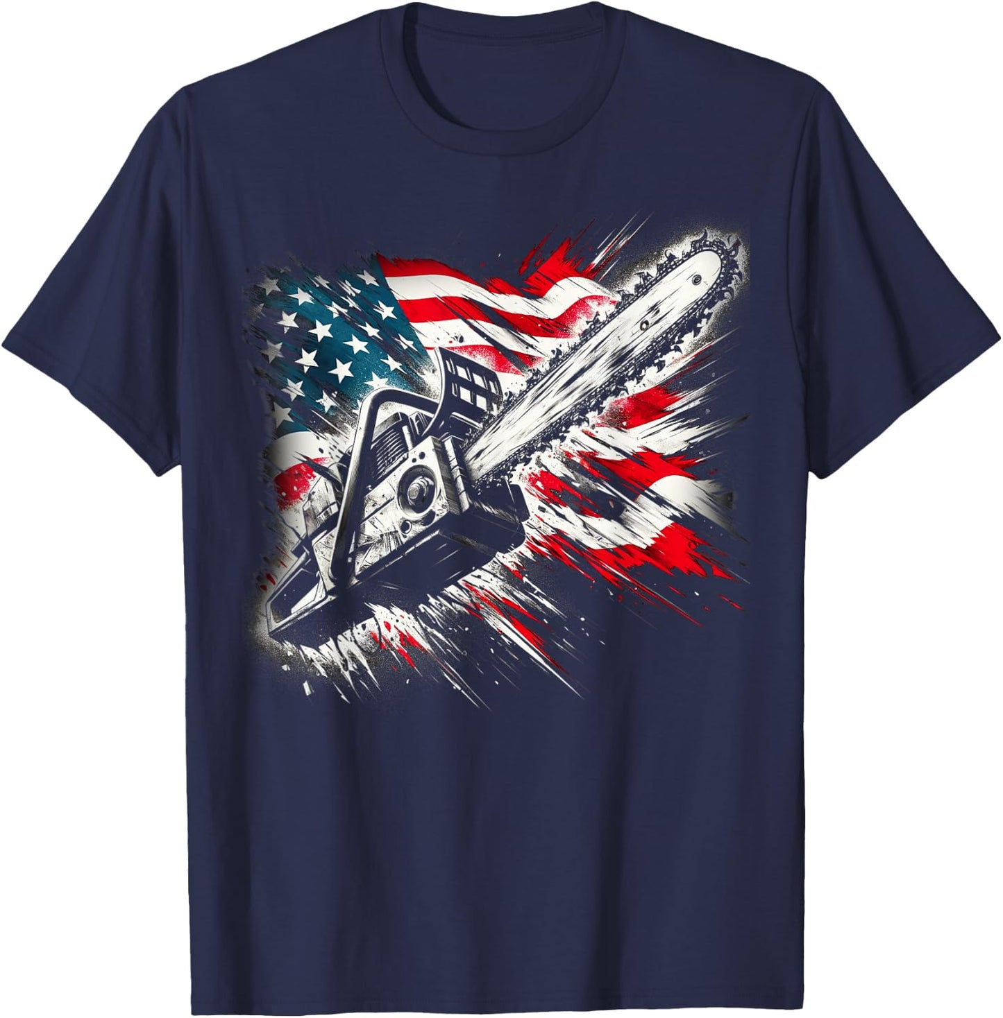 Vintage US Flag Chainsaw | Cute Woodworker Funny Logger T-Shirt - T-Shirt | Navy