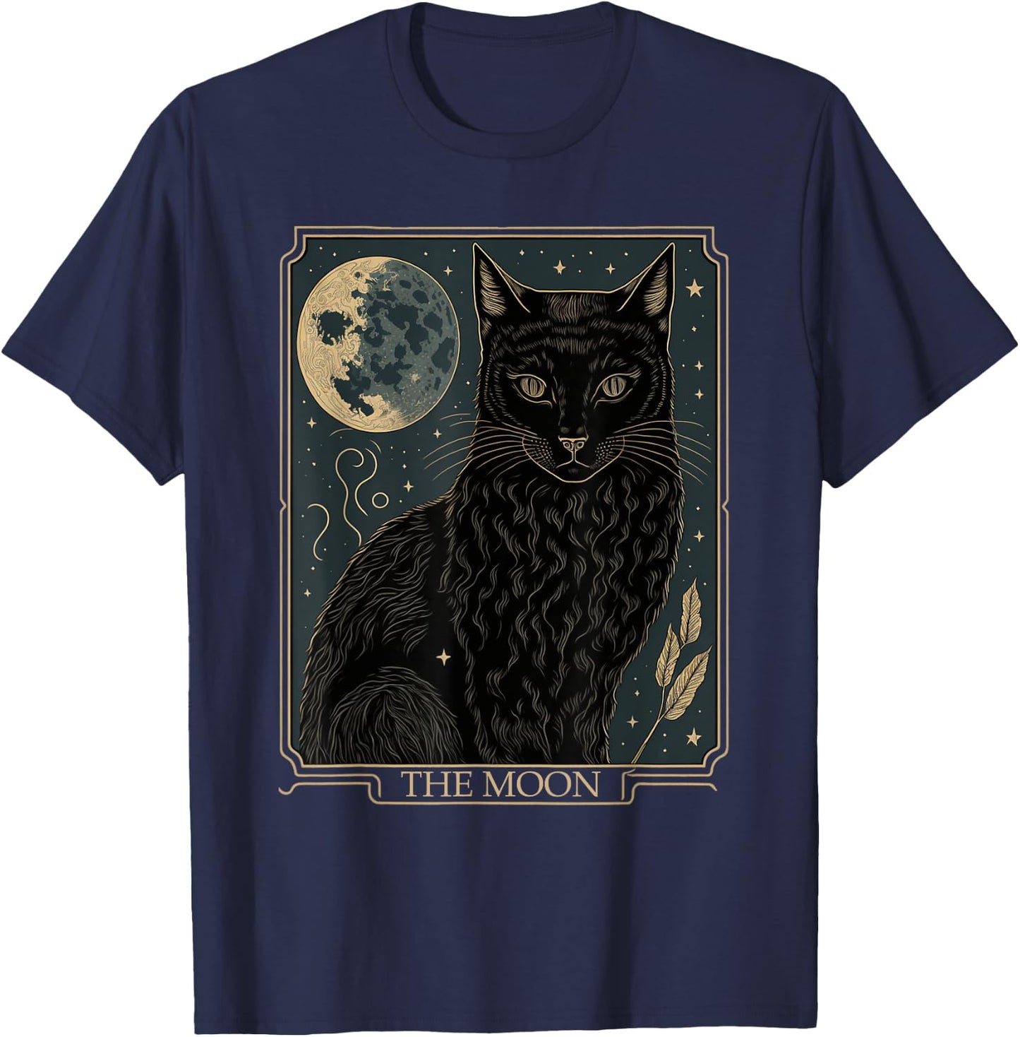 Tarot Card Crescent Moon And Cat Graphic T-Shirt - T-Shirt | Navy