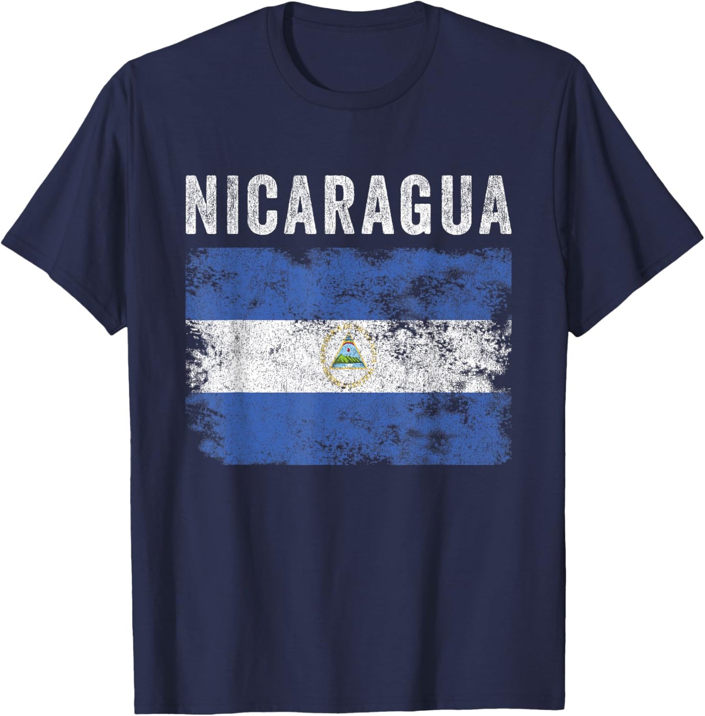 Nicaragua Flag Distressed - Men Women Kids - Nicaraguan Flag T-Shirt - T-Shirt | Navy