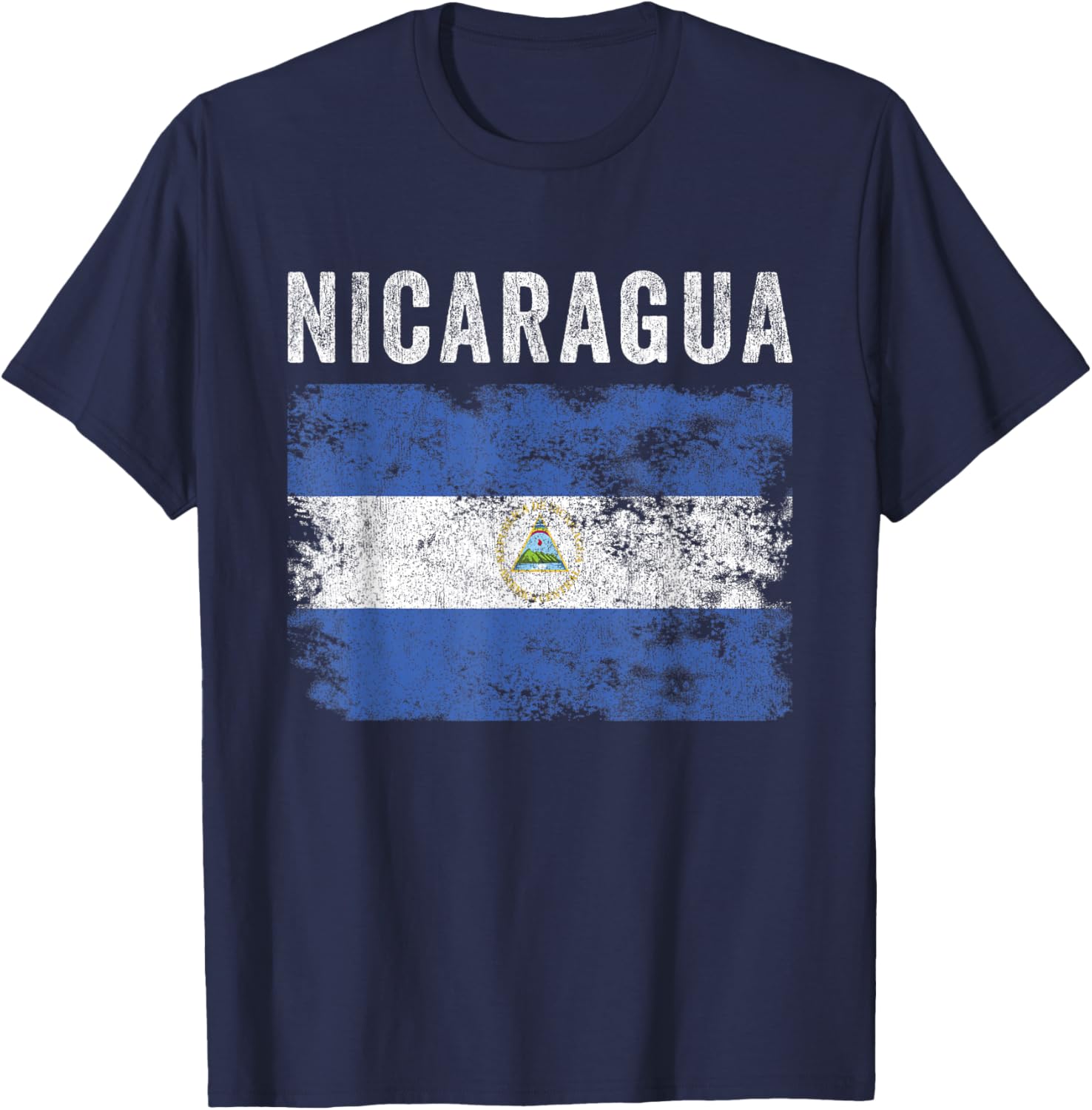 Nicaragua Flag Distressed - Men Women Kids - Nicaraguan Flag T-Shirt - T-Shirt | Navy