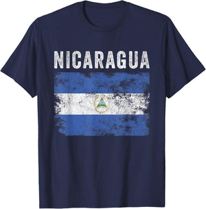 Nicaragua Flag Distressed - Men Women Kids - Nicaraguan Flag T-Shirt - T-Shirt | Navy