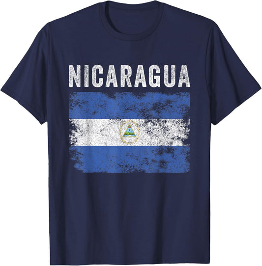 Nicaragua Flag Distressed - Men Women Kids - Nicaraguan Flag T-Shirt - T-Shirt | Navy