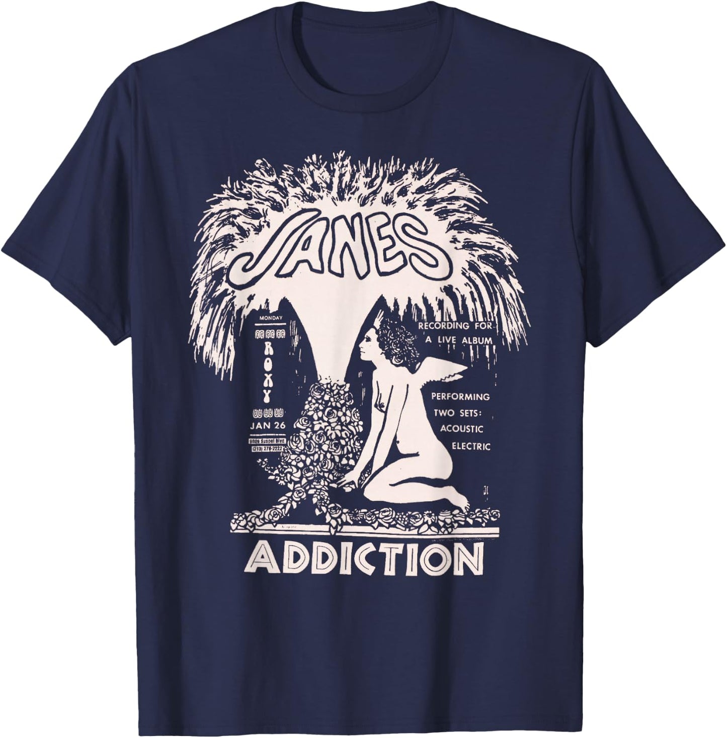 Jane's Addiction Official Adults - Black - Small - Short Sleeve - - Classic Fit - Solid Colors: 100% Cotton T-Shirt - T-Shirt | Navy