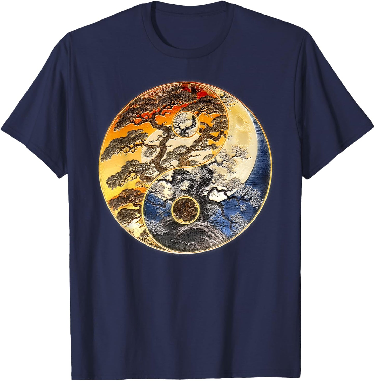 Yin Yang Tree of Life Moon Sun Duality T-Shirt - T-Shirt | Navy