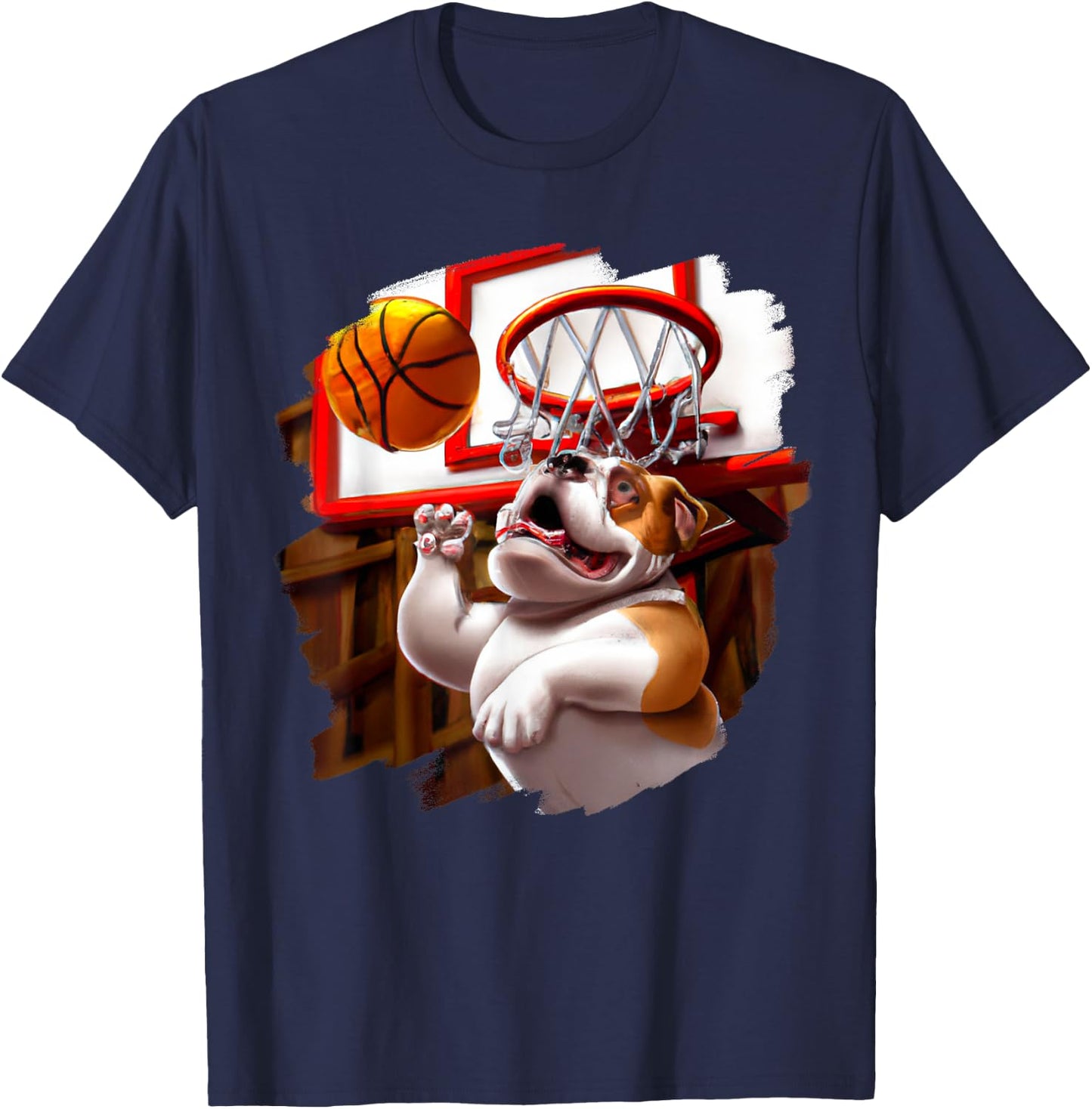English Bulldog Playing Basketball Funny Dog Basketball Men Women Girls Kids T-Shirt - T-Shirt | Navy