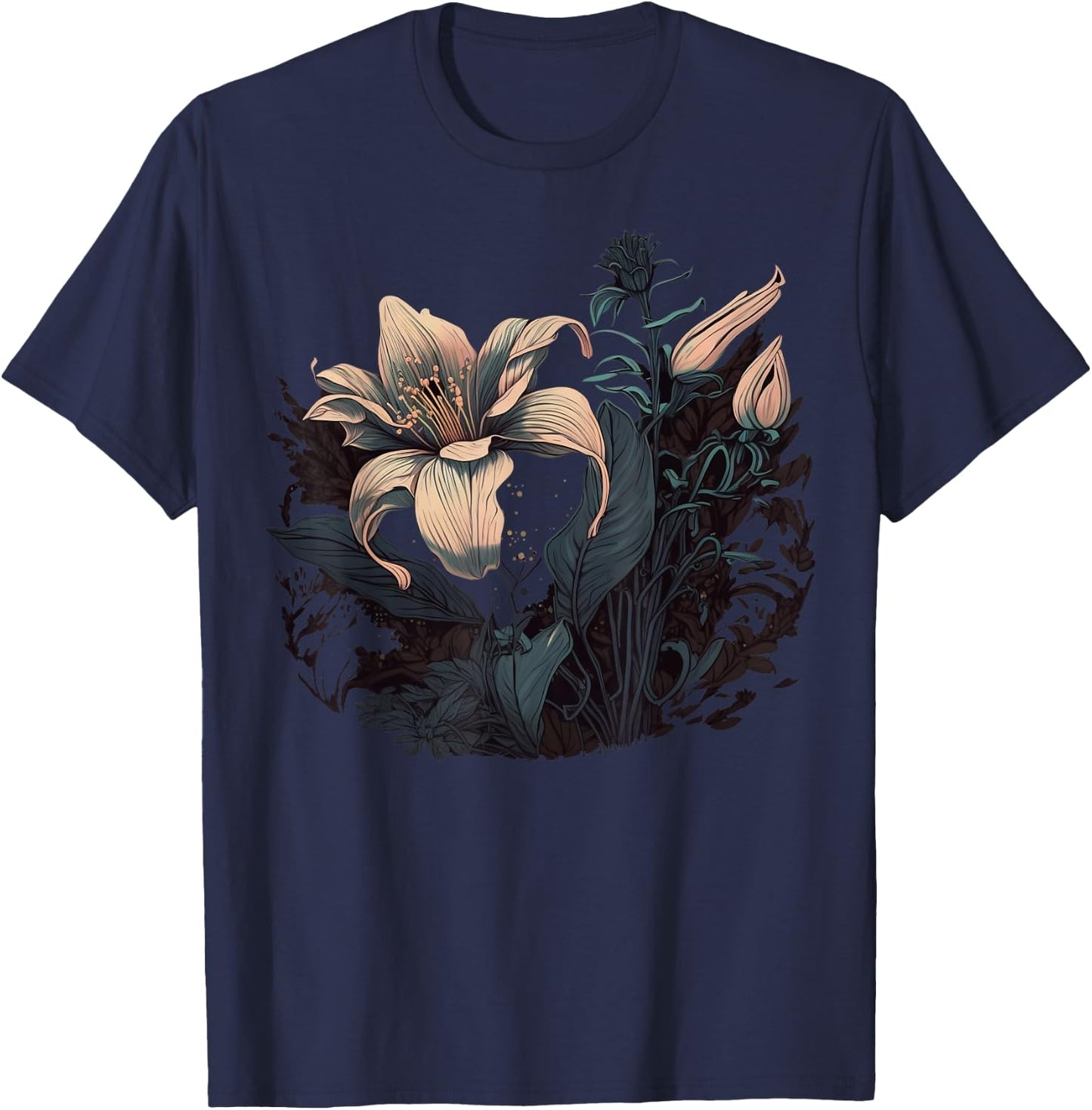 Vintage Lily Flower on Lily T-Shirt - T-Shirt | Navy