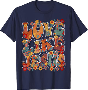 Love Like Jesus Vintage Flower Groovy Jesus T-Shirt - T-Shirt | Navy