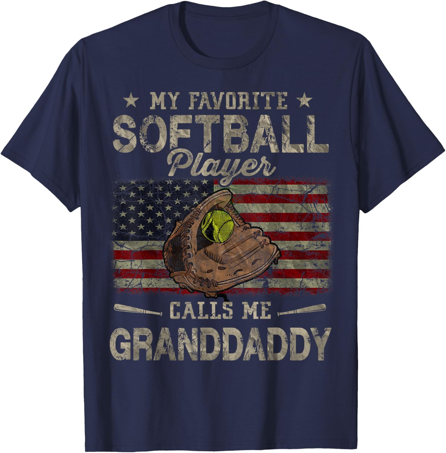 My Favorite Softball Player Calls Me Granddaddy Father's Day T-Shirt - T-Shirt | Navy