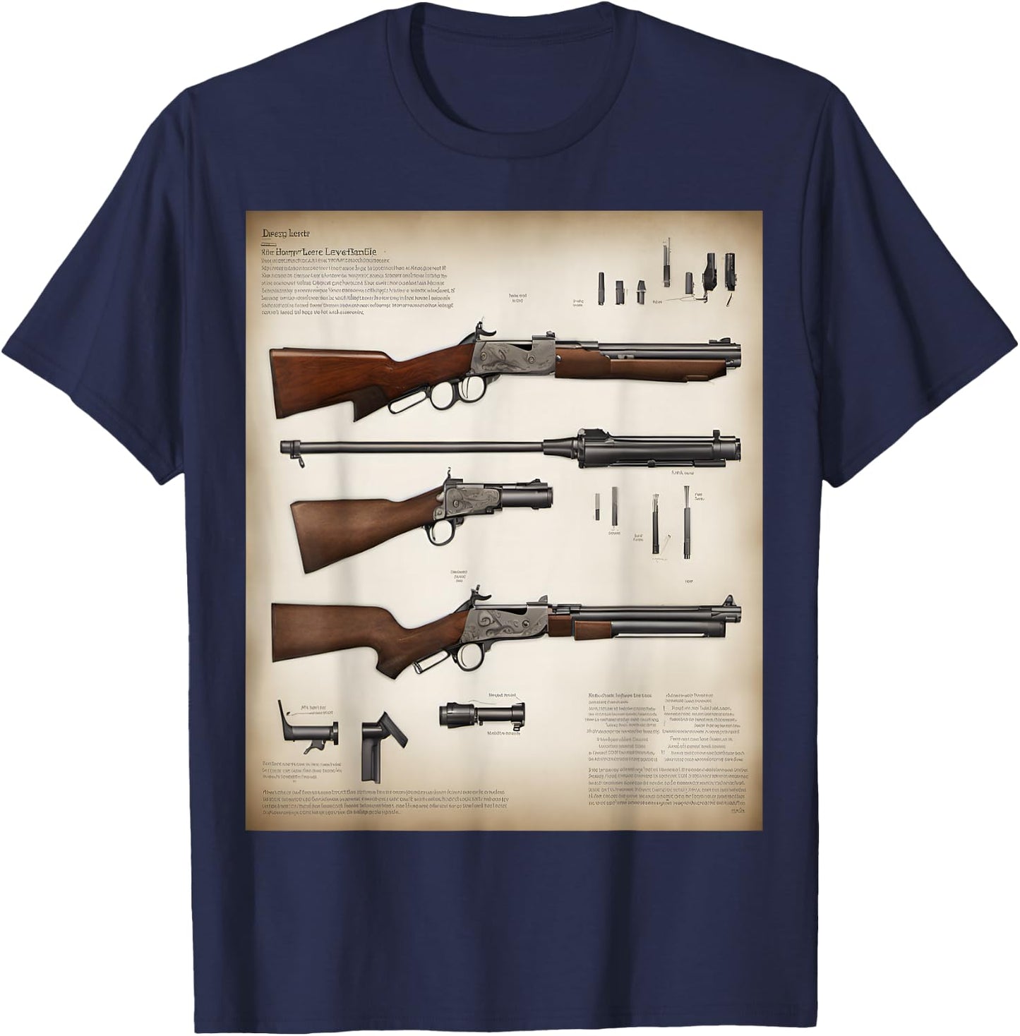 Henry Lever Action Rifle Blueprint Detail T-Shirt - T-Shirt | Navy