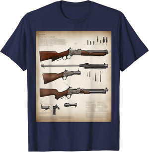 Henry Lever Action Rifle Blueprint Detail T-Shirt - T-Shirt | Navy