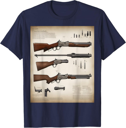 Henry Lever Action Rifle Blueprint Detail T-Shirt - T-Shirt | Navy