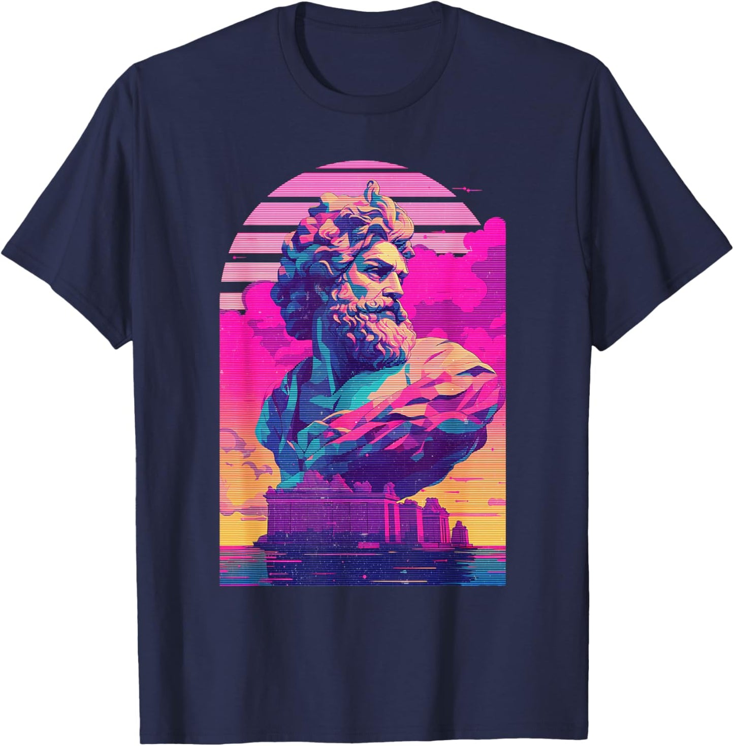 Zeus Jupiter Vaporwave Aesthetic Greek God Retrowave Graphic T-Shirt - T-Shirt | Navy