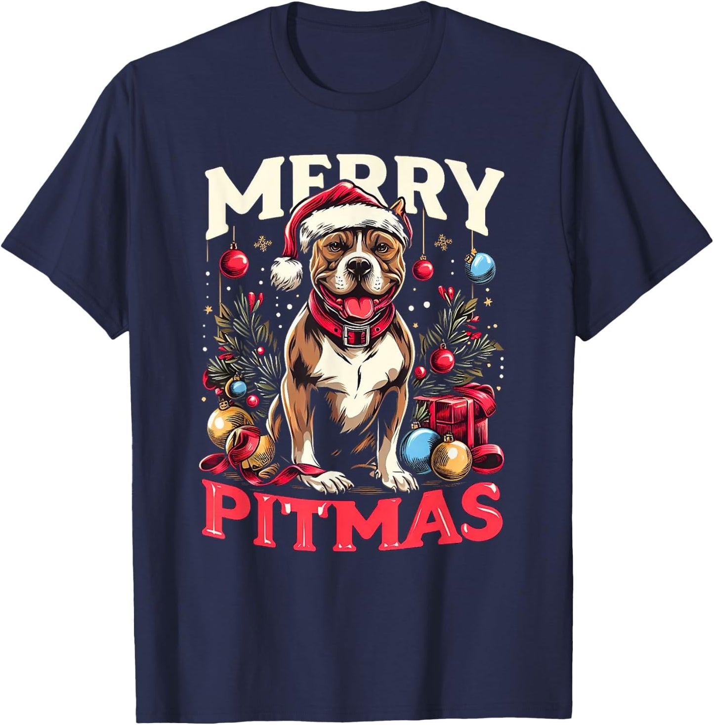 Merry Pitmas Pitbull Funny Christmas Sweater T-Shirt - T-Shirt | Navy