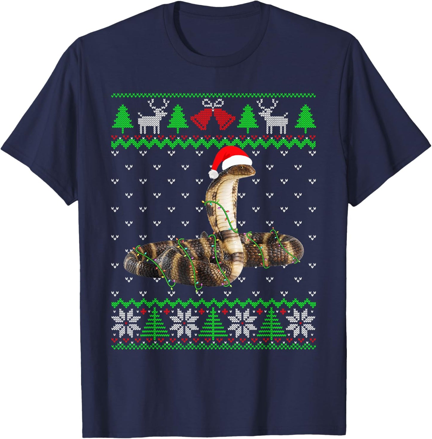 Funny Cobra Lights Ugly Sweater Christmas Tree Animals T-Shirt - T-Shirt | Navy