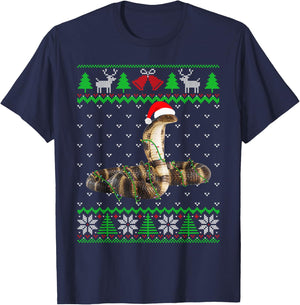 Funny Cobra Lights Ugly Sweater Christmas Tree Animals T-Shirt - T-Shirt | Navy