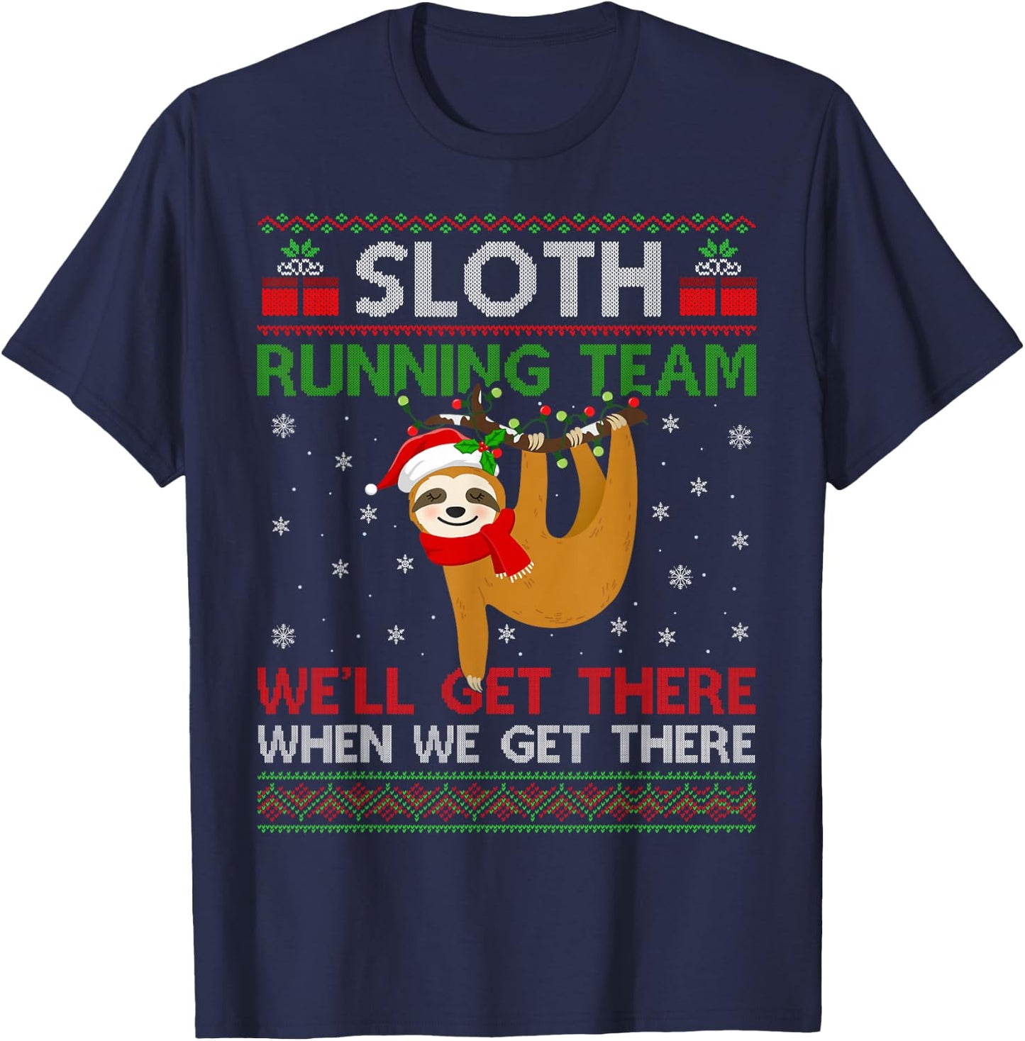 Funny Sloth Running Team Xmas Lights Ugly Sloth Christmas T-Shirt - T-Shirt | Navy
