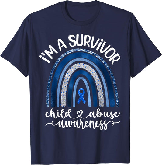 Child Abuse Survivor Child Abuse Prevention Month Rainbow T-Shirt - T-Shirt | Navy