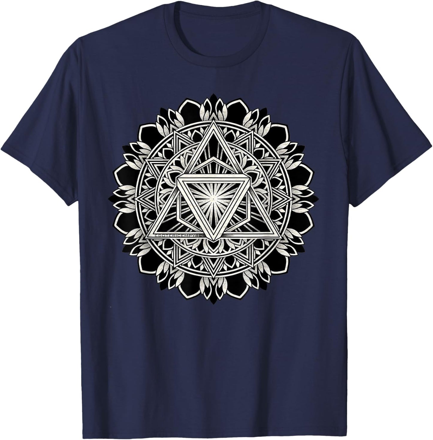 Sacred Geometry Tri-Hex Mandala Geometric Blackwork T-Shirt - T-Shirt | Navy