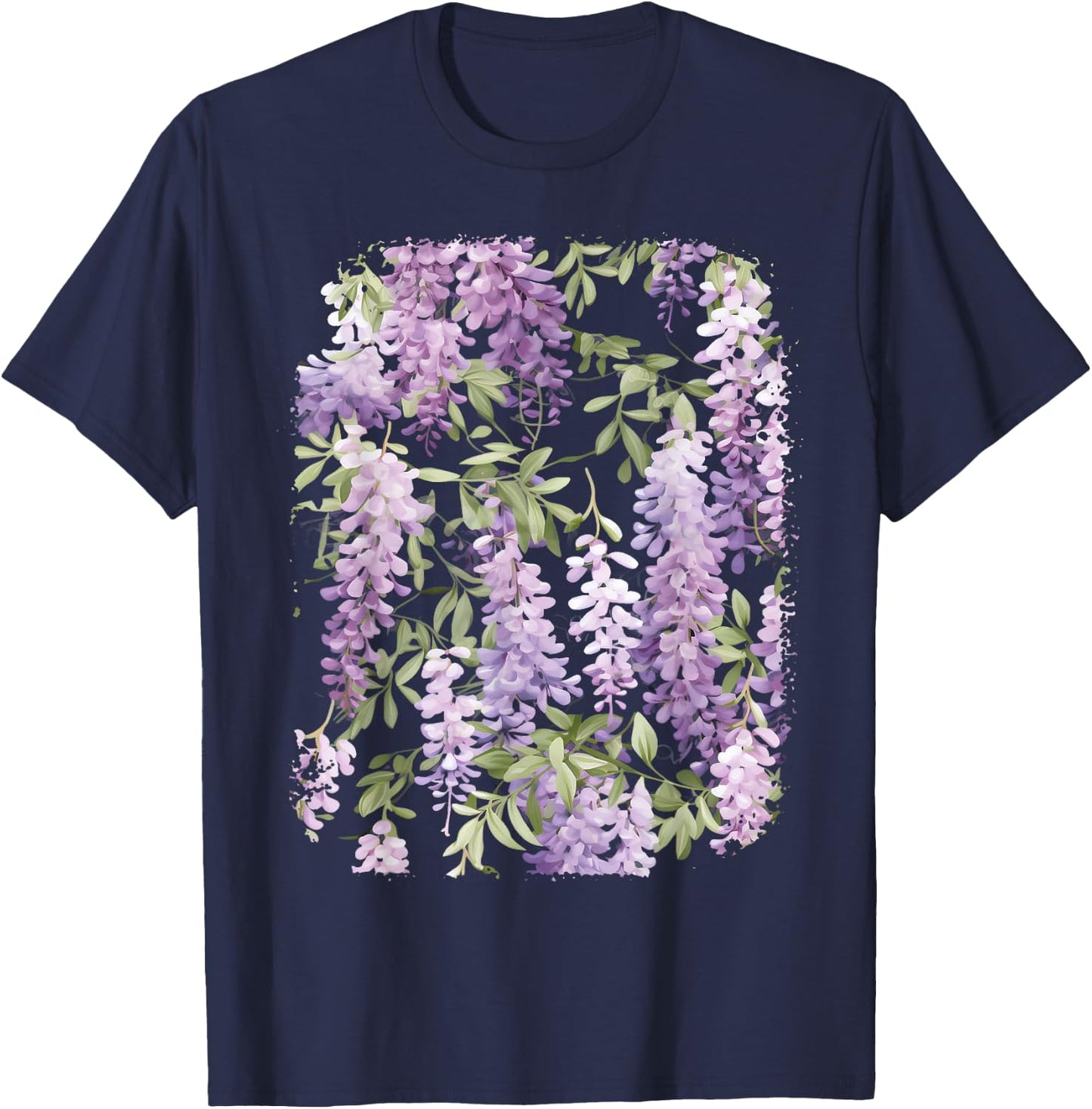 Wisteria Flower Bouquet Plant Lover Floral Pattern Design T-Shirt - T-Shirt | Navy