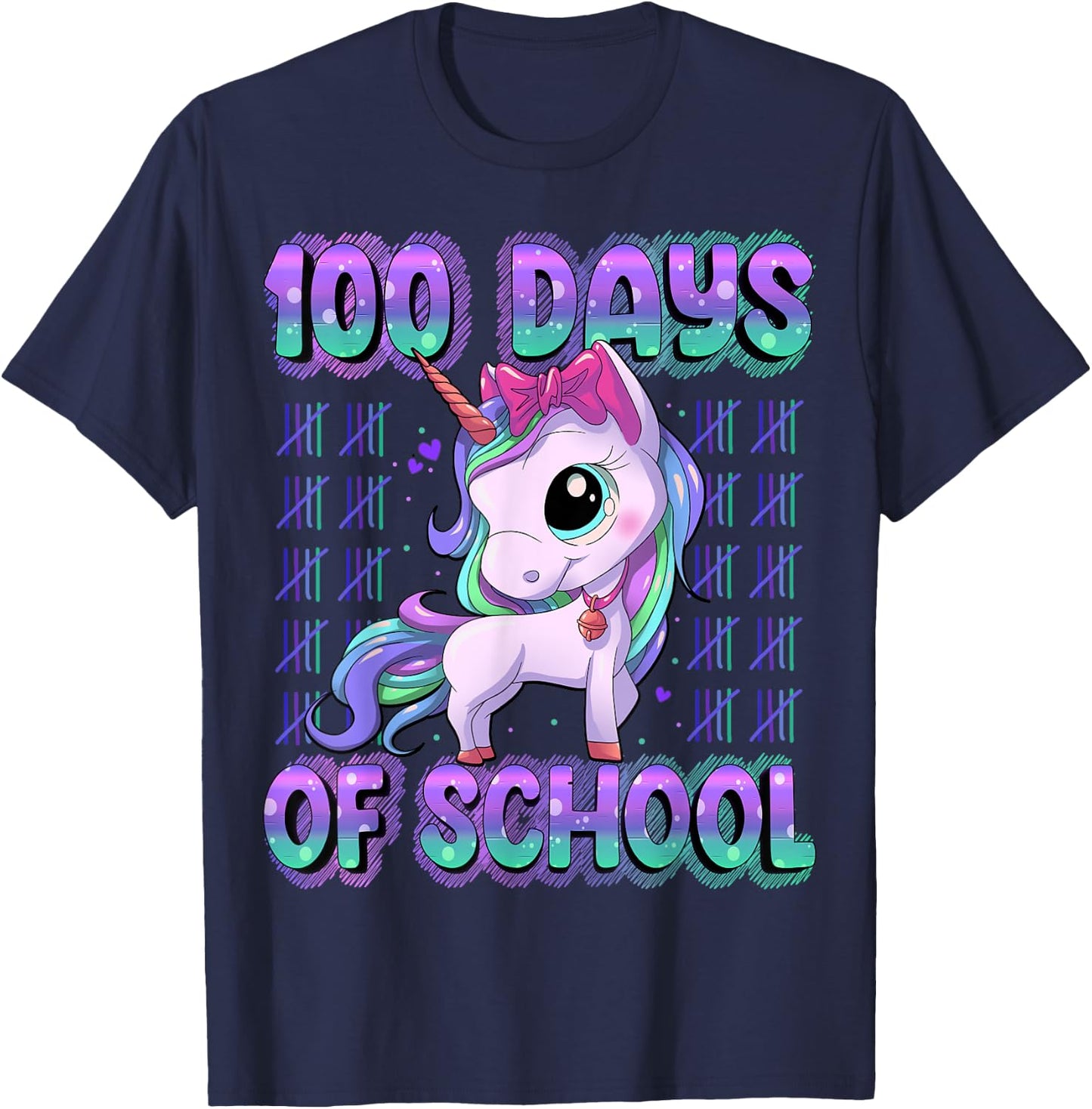 100 Magical Day of School Unicorn Shirts 100 Days Smarter Kids School Shirt Black Short Sleeve Small T-Shirt - T-Shirt | Navy