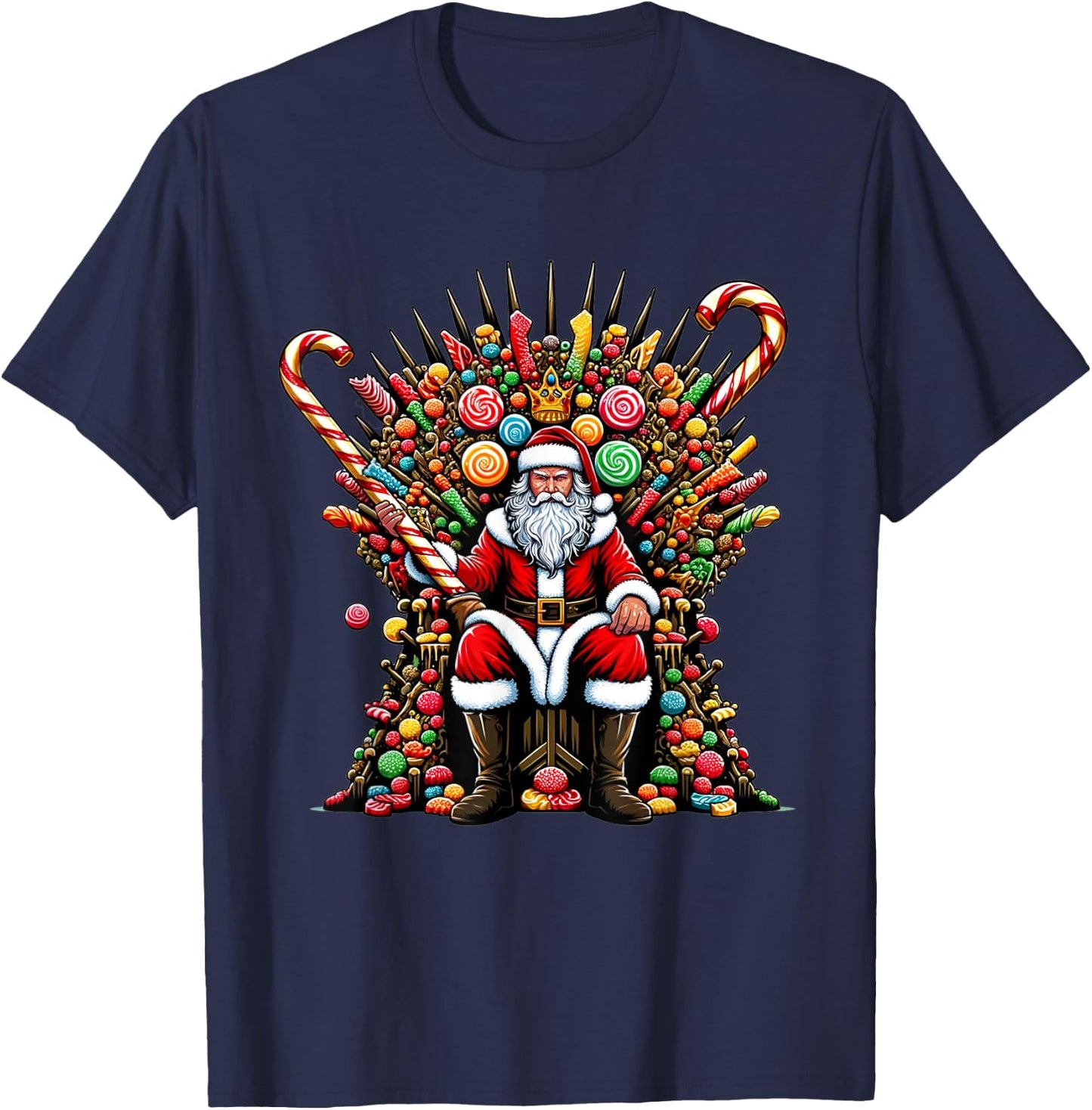Candy Santa on a Festive Throne - Christmas Game Of Candy T-Shirt - T-Shirt | Navy