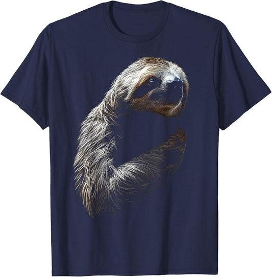 Sloth Portrait Artwork | Animal Motif Sloth T-Shirt - T-Shirt | Navy