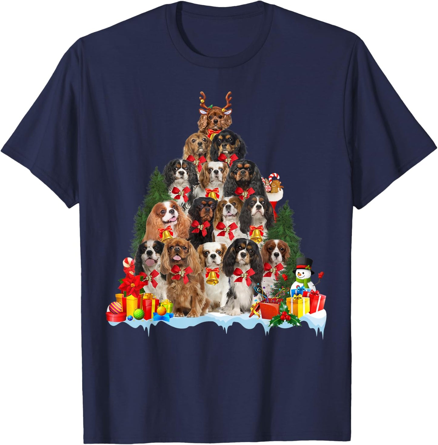 Christmas Pajama Cavalier King Charles Spaniel Xmas Tree T-Shirt - T-Shirt | Navy