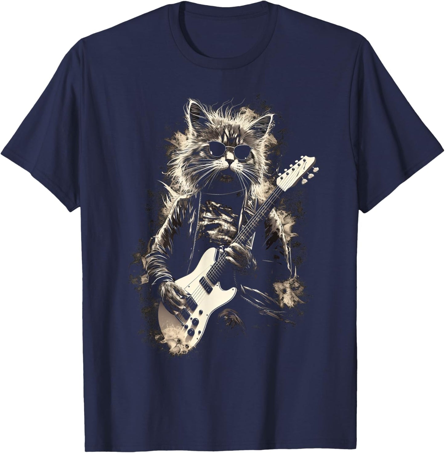 Cat Playing Bass Guitar Guitarist Rocker cool Men Women Kids T-Shirt - T-Shirt | Navy