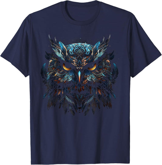 Owl Artwork - Animal Bird Art Owl T-Shirt - T-Shirt | Navy