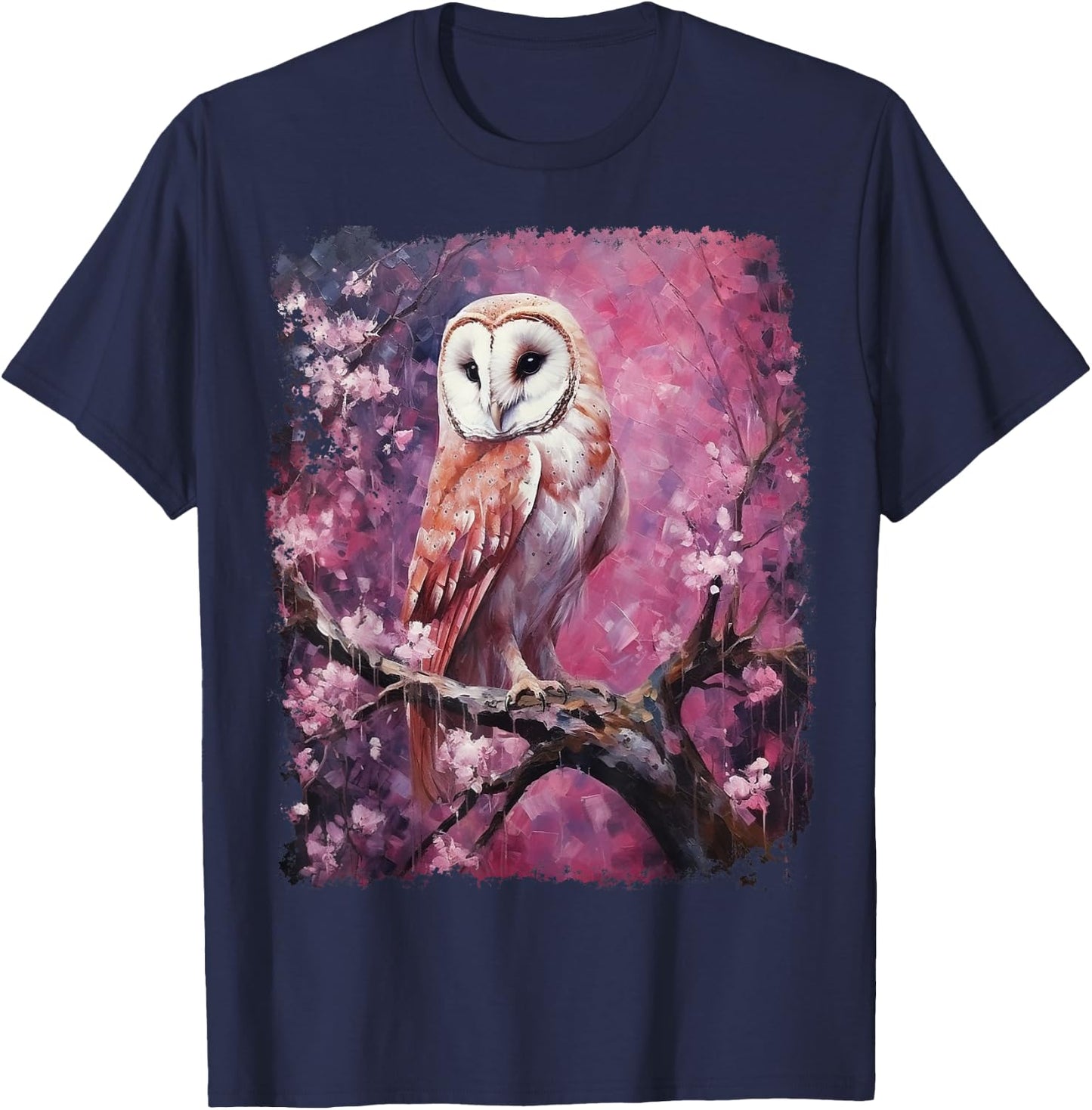 Pop Art Colorful Barn Owl Pink T-Shirt - T-Shirt | Navy