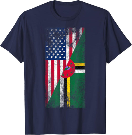 USA & Dominica Flags - United States of America, Dominican T-Shirt - T-Shirt | Navy