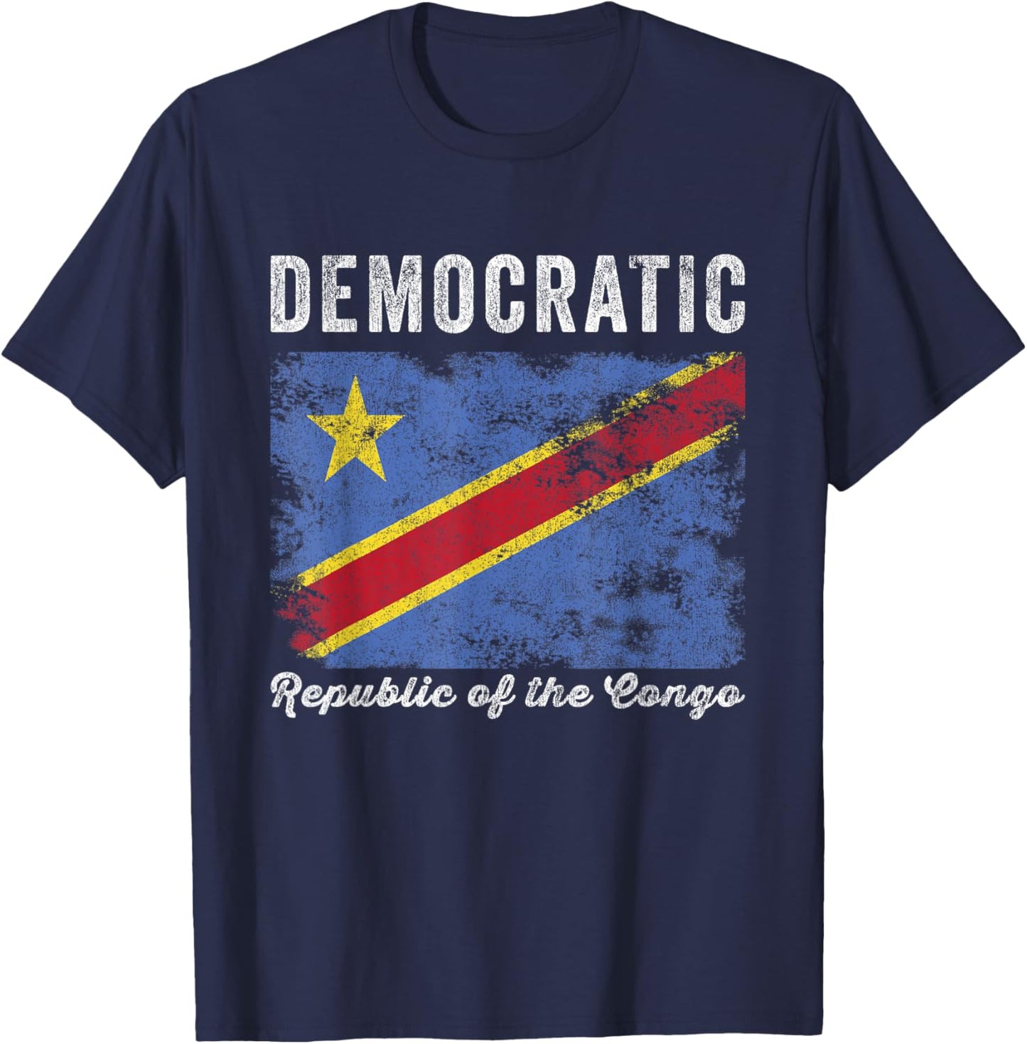 Democratic Republic of the Congo Flag Distressed T-Shirt - T-Shirt | Navy