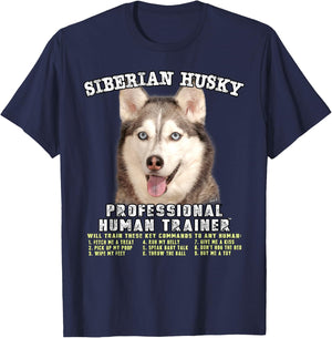 Siberian Husky Professional Human Trainer Small T-Shirt - T-Shirt | Navy