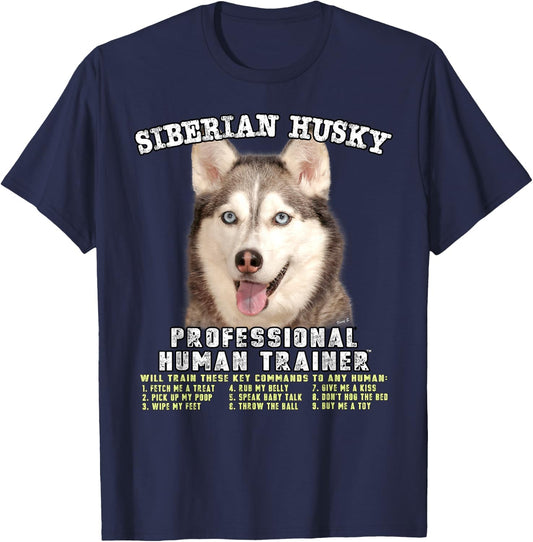 Siberian Husky Professional Human Trainer Small T-Shirt - T-Shirt | Navy