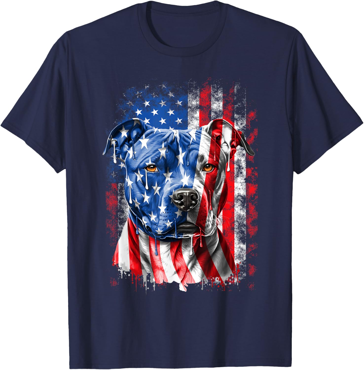 Abab Patriotic Pitbull Dog Lover Owner 4th Of July Retro Pitbull Dog & American Flag Independence Day July 4th T-Shirt - T-Shirt | Navy