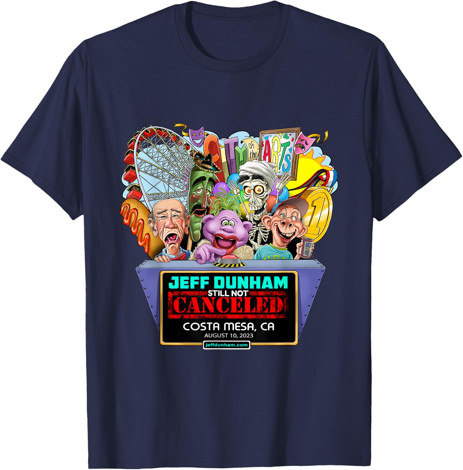 Jeff Dunham Costa Mesa, CA (2023) T-Shirt - T-Shirt | Navy